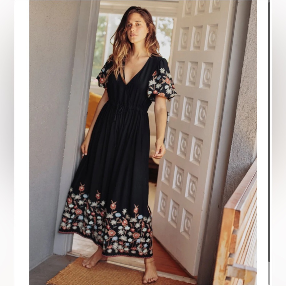RARE Christy Dawn Dahlia Maxi Dress with Floral Embroidery